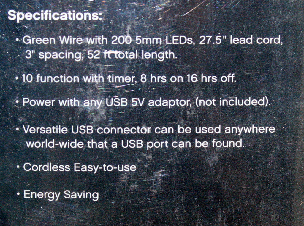 USB powered 200 LED (52 foot) Green Wire Multifunction Lights with Timer - Multicolor